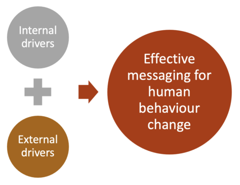 Internal and external drivers must be considered when designing messaging for human behaviour change. The following section outlines different internal and external drivers influencing people’s behaviours. 